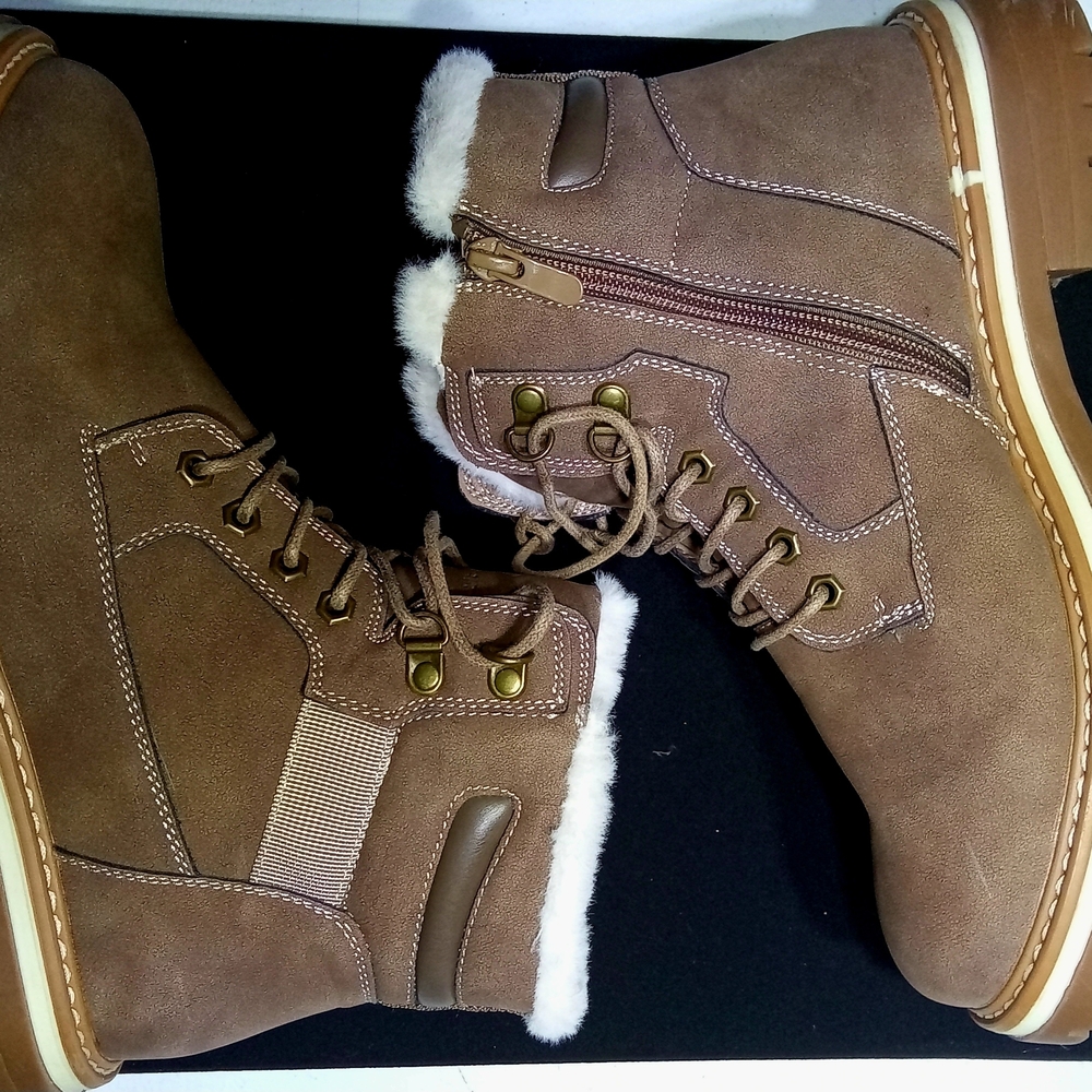 Womens Faux Fur Lined Lace-up Zipper Boots Outdoor Rugged Insulated Utility Work